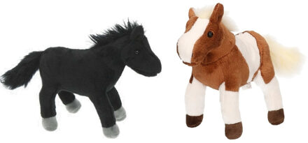 Set van 2x stuks pluche dieren paarden knuffels 25 cm - Knuffel boederijdieren Multikleur