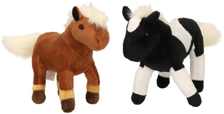 Set van 2x stuks pluche dieren paarden knuffels 25 cm - Knuffel boederijdieren Multikleur