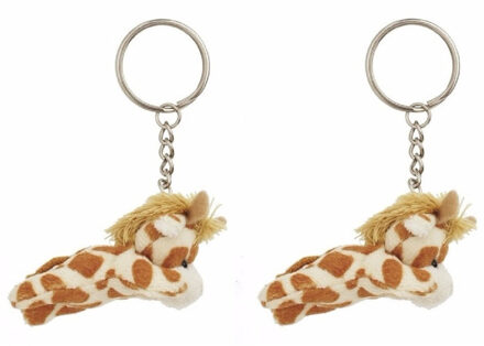 Set van 2x stuks pluche giraffe knuffel sleutelhangers 6 cm - Speelgoed dieren sleutelhangers