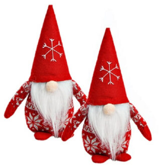 Set van 2x stuks pluche gnome/dwerg decoratie poppen/knuffels rood 12 x 20 x 9 cm