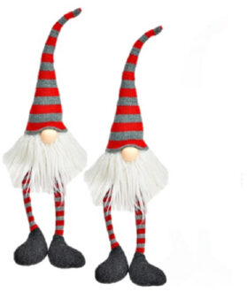 Set van 2x stuks pluche gnome/dwerg decoratie poppen/knuffels wit/rood/grijs 6 x 8 x 50 cm - Kerstman pop