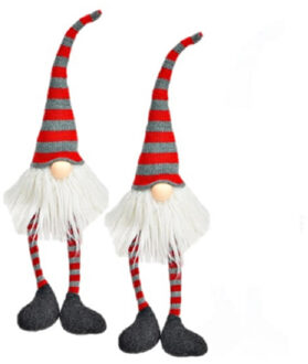 Set van 2x stuks pluche gnome/dwerg decoratie poppen/knuffels wit/rood/grijs 6 x 8 x 50 cm