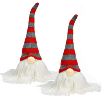 Set van 2x stuks pluche gnome/dwerg decoratie poppen/knuffels wit/rood/grijs 8 x 24 x 6 cm