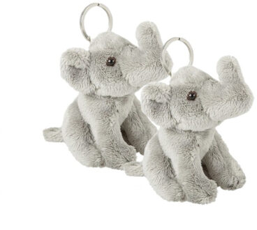 Set van 2x stuks pluche grijze olifanten sleutelhangers 10 cm - Olifanten kunffels dieren sleutelhangers- Speelgoed voor kinderen