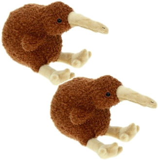 Set van 2x stuks pluche kiwi vogel knuffel 19 cm - Dieren speelgoed knuffels - Vogel knuffels Bruin