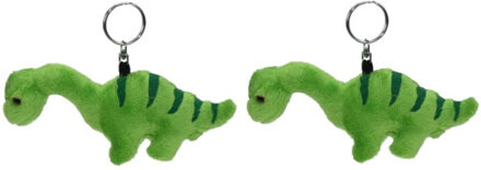 Set van 2x stuks pluche knuffel Brontosaurus dinosaurus sleutelhanger 16 cm - Dieren knuffel cadeaus artikelen voor kinderen