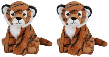 Set van 2x stuks pluche knuffel bruine tijgers van 19 cm