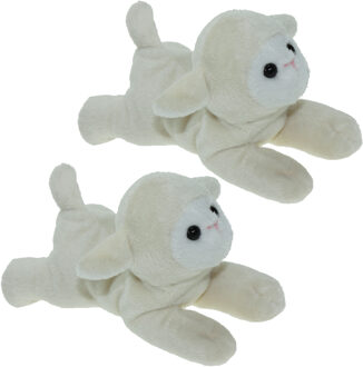 Set van 2x stuks pluche knuffel dieren Schaap/lammetje van 17 cm