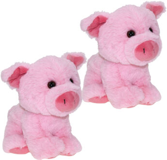 Set van 2x stuks pluche knuffel dieren Varken van 19 cm - Knuffel boederijdieren Roze