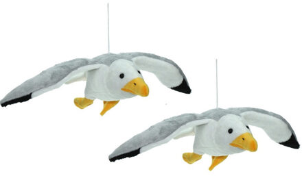 Set van 2x stuks pluche knuffel dieren Zeemeeuw vogel van 31 cm - Vogel knuffels Multikleur