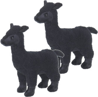 Set van 2x stuks pluche knuffel dieren zwarte Alpaca van 20 cm - Knuffeldier