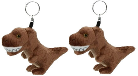 Set van 2x stuks pluche knuffel dino T-rex dinosaurus sleutelhanger 16 cm - Dieren knuffel cadeaus artikelen voor kinderen