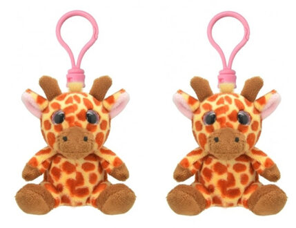 Set van 2x stuks pluche mini knuffel giraf sleutelhanger 9 cm - Dieren knuffel cadeaus artikelen voor kinderen
