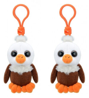 Set van 2x stuks pluche mini knuffel vogel adelaar sleutelhanger 9 cm - Dieren knuffel cadeaus artikelen voor kinderen