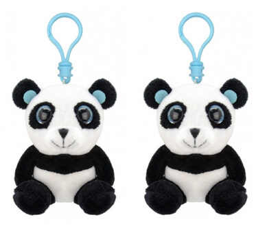 Set van 2x stuks pluche mini panda knuffel sleutelhanger 9 cm - Dieren knuffel cadeaus artikelen voor kinderen