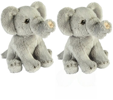 Set van 2x stuks - Pluche olifant knuffel - 15 cm - grijs - safaridieren