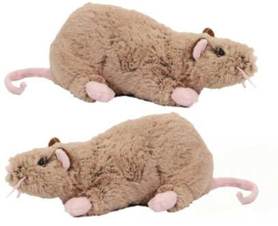 Set van 2x stuks pluche ratten knuffels - bruin - 22 cm - Knuffel huisdieren