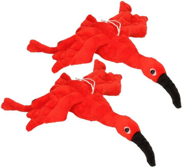 Set van 2x stuks pluche rode Ibis vogel knuffel 34 cm - Vogel knuffels Rood