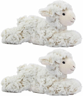 Set van 2x stuks pluche schapen/lammetjes knuffel liggend 22 cm - Boerderij knuffelbeesten