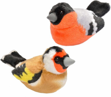 Set van 2x stuks pluche vogels knuffels van 14 cm met geluid - Vogel knuffels Multikleur