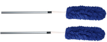 Set van 2x stuks plumeau/duster microvezel met telescoopsteel 75 - 150 cm blauw