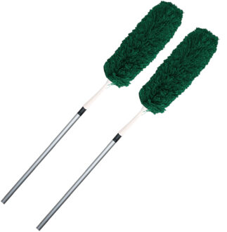 Set van 2x stuks plumeau/duster microvezel met telescoopsteel 75 - 150 cm groen