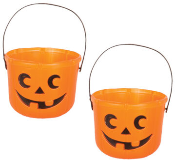 Set van 2x stuks pompoen trick or treat snoep emmertje oranje D18 x H14 cm