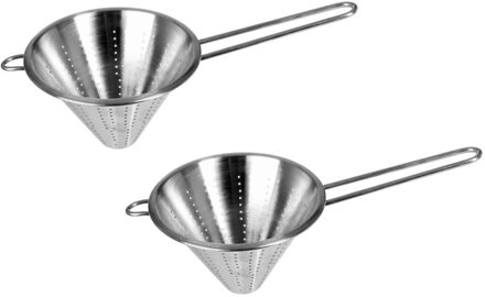 Set van 2x stuks punt vergiet/zeef met lang handvat zilver 16 x 13 cm van RVS
