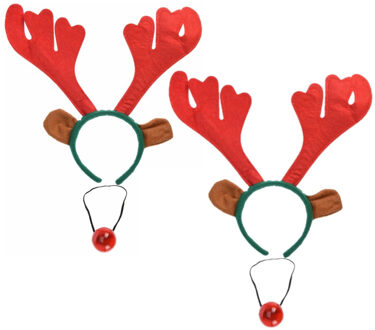 Set van 2x stuks rendier gewei met lichtgevende neus