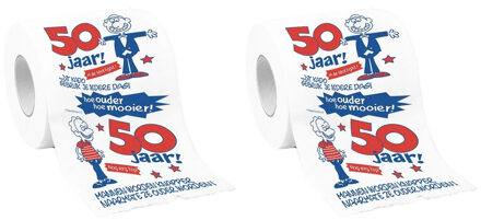 Set van 2x stuks rollen Toiletpapier cadeau 50 jaar man met grappige tekst - 50e verjaardag - decoratie/versiering/feestartikelen