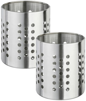 Set van 2x stuks ronde keukengerei houder zilver 13,5 cm van RVS