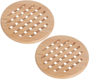 Set van 2x stuks ronde pannen onderzetters van hout 19 cm - Panonderzetters Bruin