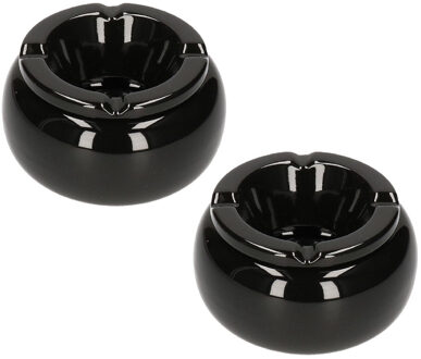 Set van 2x stuks ronde storm asbakken in de kleur zwart 11 cm