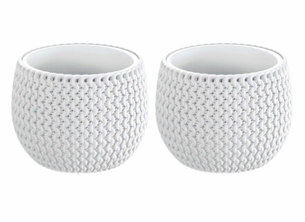 Set van 2x stuks ronde witte kunststof Splofy bloempotten/plantenpotten 1,4 liter