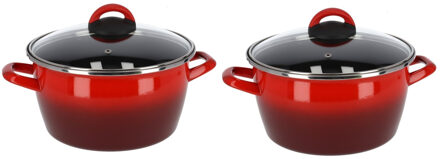 Set van 2x stuks rvs rode kookpan/pan met glazen deksel 24 cm 10 liter