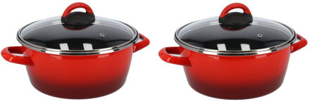 Set van 2x stuks rvs rode kookpan/pan met glazen deksel 24 cm 8 liter