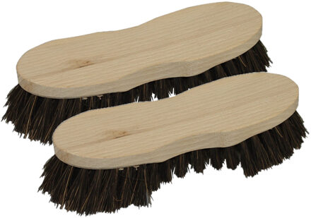 Set van 2x stuks schrobborstels van hout met baard s-vorm bruin - Schrobborstels