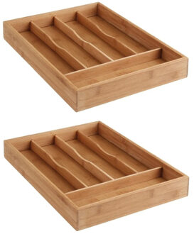 Set van 2x stuks secret de gourmet bestekbak - keuken organizer - 5-vaks - bamboe hout - 34 x 25 cm