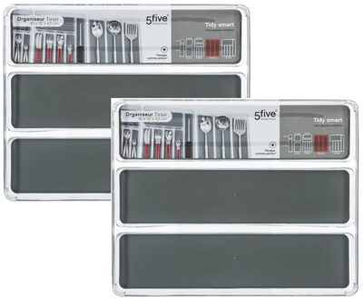 Set van 2x stuks secret de gourmet bestekbak tidy - 3-vaks - organizer - grijs - kunststof - 40 x 32