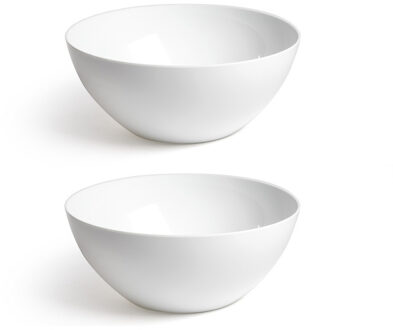 Set van 2x stuks - Serveerschaal/saladeschaal - D26 x H12 cm - kunststof - wit