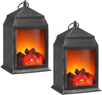 Set van 2x stuks sfeerhaarden lantaarns met LED verlichting 16 x 14 x 27 cm