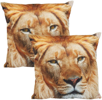 Set van 2x stuks sierkussen met print van een leeuw 40 x 40 cm