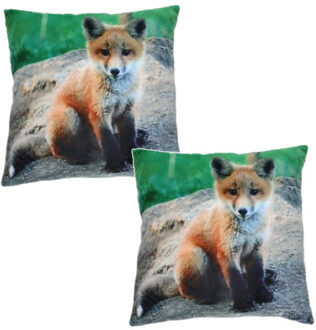 Set van 2x stuks sierkussen met print van vos 35 x 35 cm - Action products