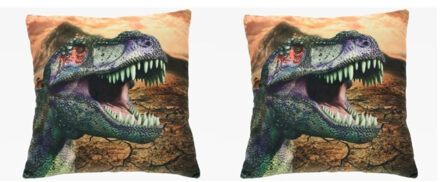Set van 2x stuks sierkussens met print van dinosaurus 35 x 35 cm - Action products