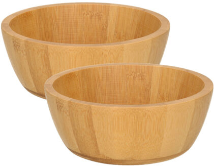 Set van 2x stuks slakommetje / salade schaal bamboe naturel 15 cm