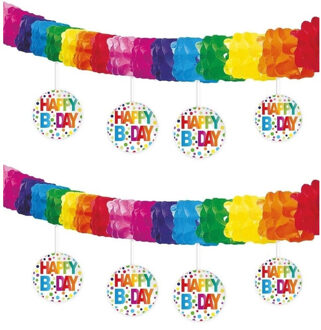Set van 2x stuks slinger happy b-day - 4 meter - papier/karton - verjaardag slingers - versiering