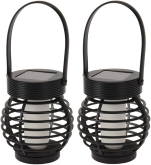 Set van 2x stuks solar led lantaarn - zwart - 11 cm - zonne-energie - tuinverlichting - solarlampen