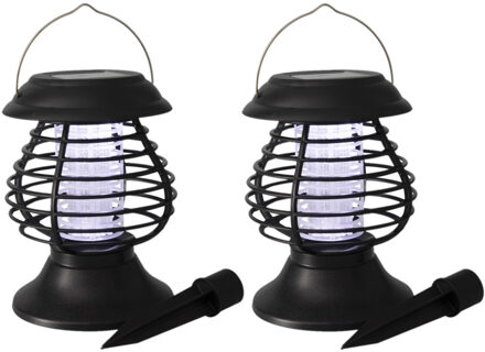 Set van 2x stuks solar tuinlampen/prikspots anti-muggenlampen op zonne-energie 22 cm