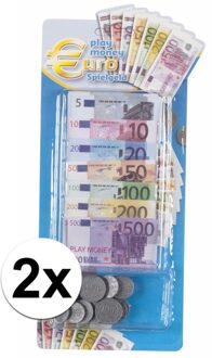 Set van 2x stuks speelgoed kassa euro speelgeld - 90 delig - Speelgoed munten en biljetten