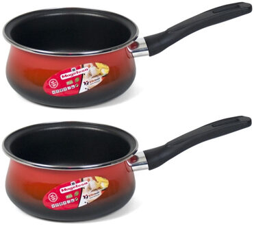 Set van 2x stuks steelpan/sauspan rood anti-aanbak 16 cm - Steelpannen